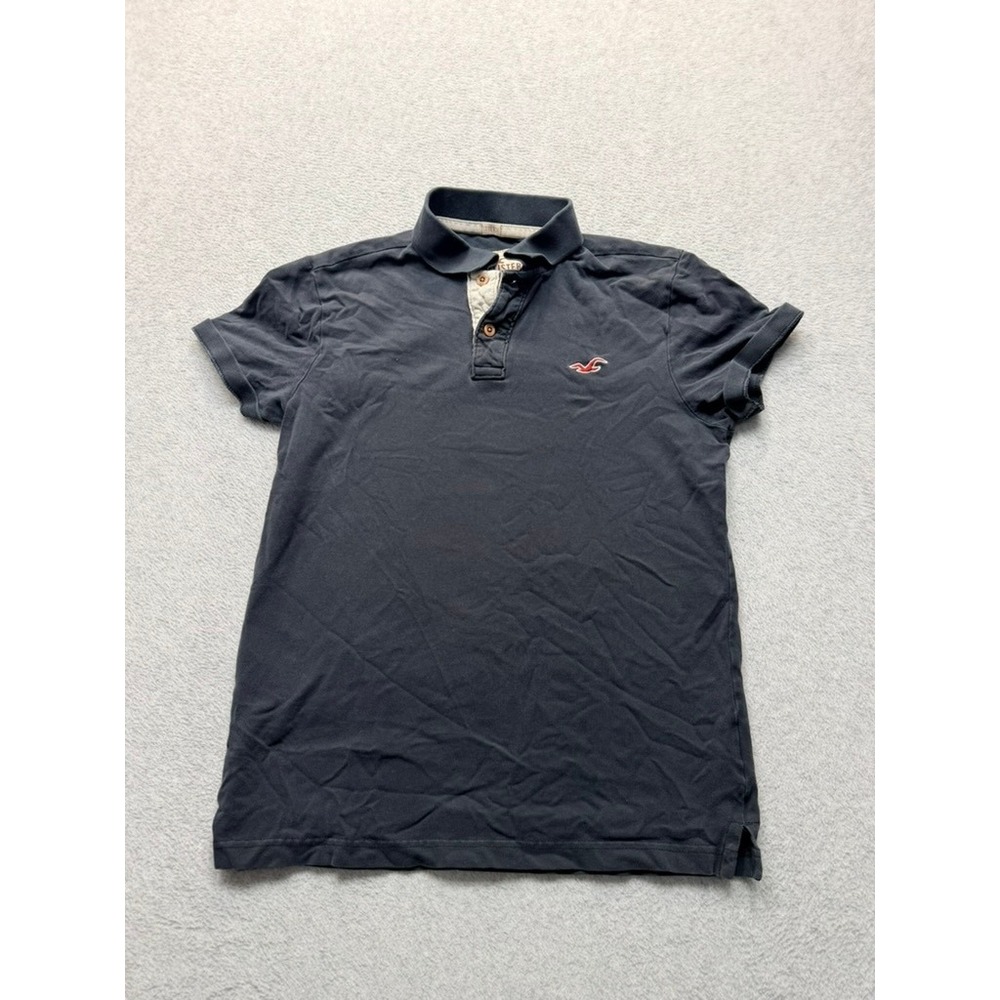 Hollister Mens Navy Blue Pique Polo Shirt Short Sleeve Red Seagull Logo Small